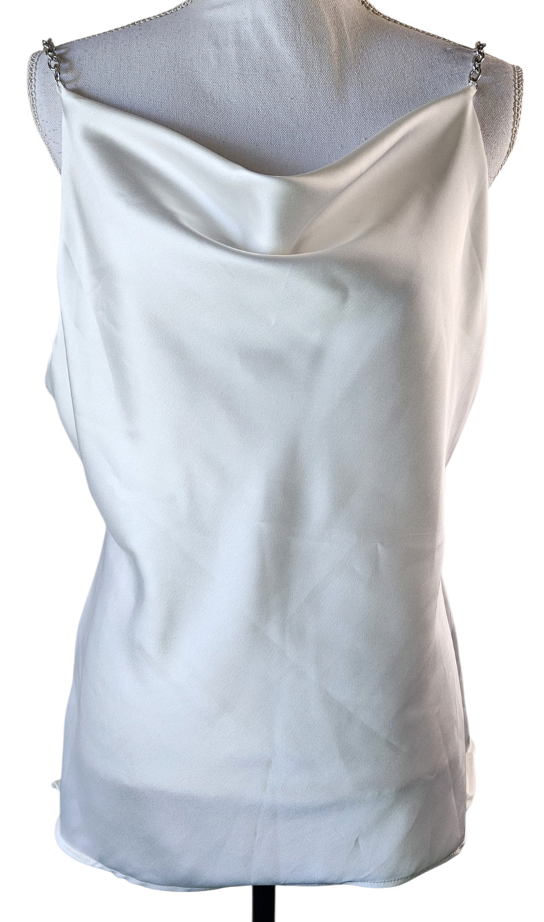 Fashion Nova Womens Bombshell Metallic Silver Chain Strap Satin Top Medium White